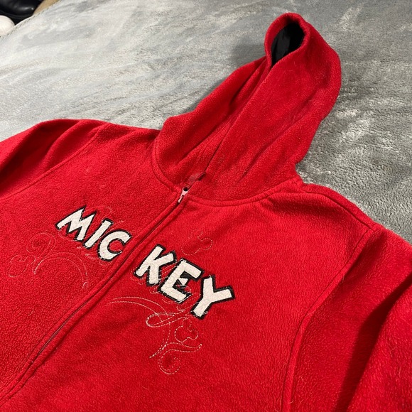 Disney Mickey Mouse Red Fleece Zip Up Hoodie Jacket XL Kids Girls Christmas - Picture 3 of 13